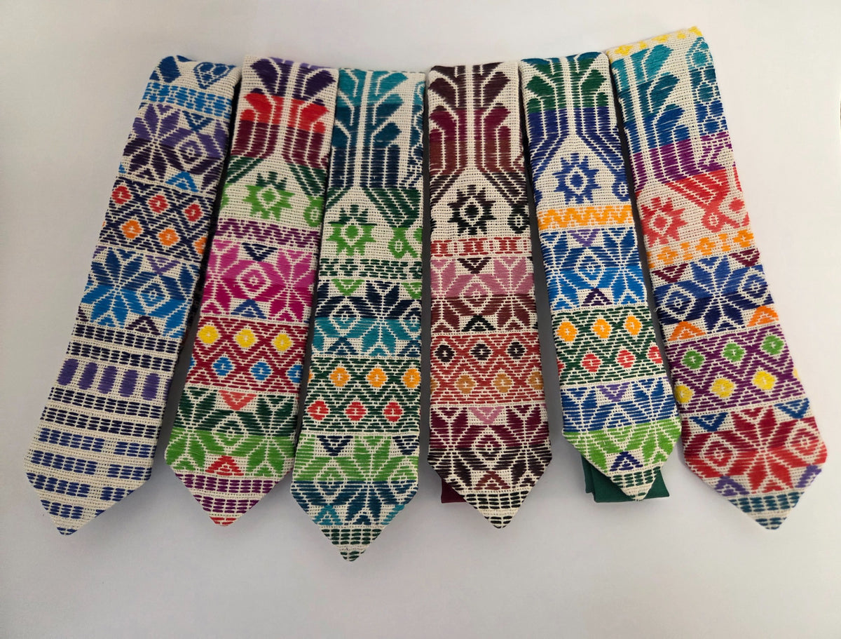 Six colorful handwoven Guatemalan huipil Fiesta ties